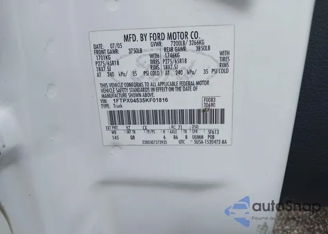 2005 Ford F-150 Fx4/Xlt from USA, damaged, VIN 1FTPX04535KF01816